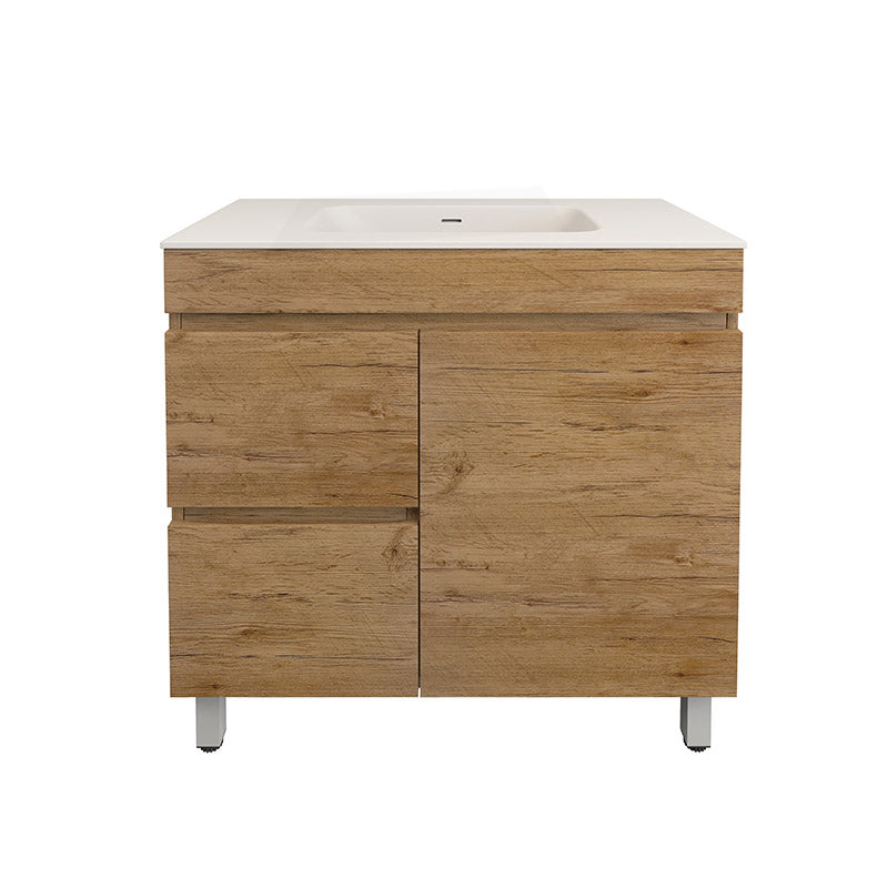 Lukka Camden Modern 900mm Freestanding Vanity E0 MDF Wood Grain PVC Film Cabinet with Left/Right Hand Drawers In Various Colours