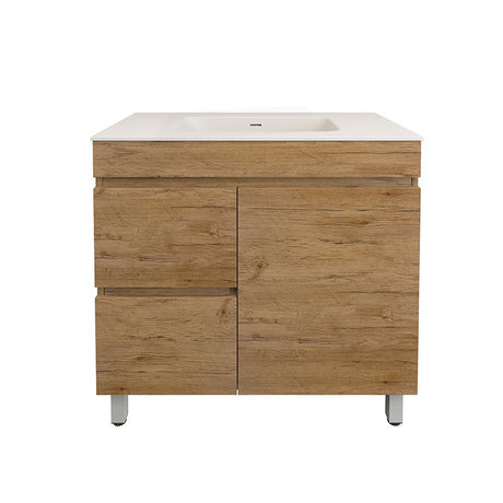 Lukka Camden Modern 900mm Freestanding Vanity E0 MDF Wood Grain PVC Film Cabinet with Left/Right Hand Drawers In Various Colours