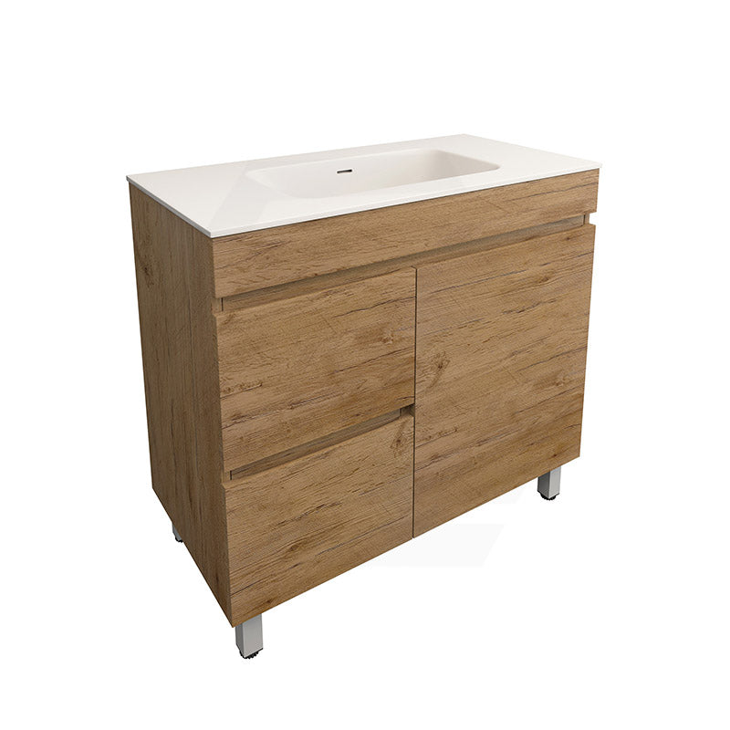 Lukka Camden Modern 900mm Freestanding Vanity E0 MDF Wood Grain PVC Film Cabinet with Left/Right Hand Drawers In Various Colours