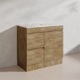 Lukka Camden Modern 900mm Freestanding Vanity E0 MDF Wood Grain PVC Film Cabinet with Left/Right Hand Drawers In Various Colours