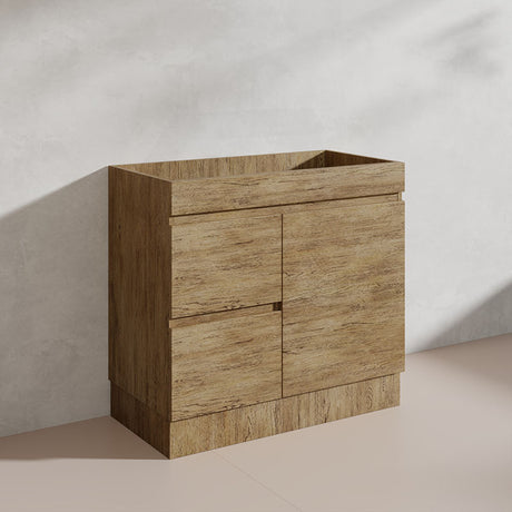 Lukka Camden Modern 900mm Freestanding Vanity E0 MDF Wood Grain PVC Film Cabinet with Left/Right Hand Drawers In Various Colours