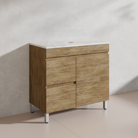 Lukka Camden Modern 900mm Freestanding Vanity E0 MDF Wood Grain PVC Film Cabinet with Left/Right Hand Drawers In Various Colours