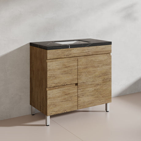 Lukka Camden Modern 900mm Freestanding Vanity E0 MDF Wood Grain PVC Film Cabinet with Left/Right Hand Drawers In Various Colours