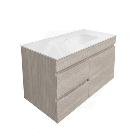 Lukka Camden Morden 900mm Wall Hung Vanity E0 MDF Wood Grain PVC Film Cabinet with Left/Right Hand Drawers In Various Colours