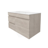 Lukka Camden Modern 900mm Wall Hung Vanity E0 MDF Wood Grain PVC Film Cabinet with Left/Right Hand Drawers In Various Colours