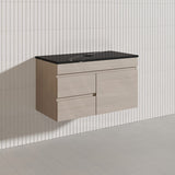 Lukka Camden Modern 900mm Wall Hung Vanity E0 MDF Wood Grain PVC Film Cabinet with Left/Right Hand Drawers In Various Colours