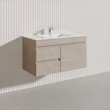 Lukka Camden Modern 900mm Wall Hung Vanity E0 MDF Wood Grain PVC Film Cabinet with Left/Right Hand Drawers In Various Colours