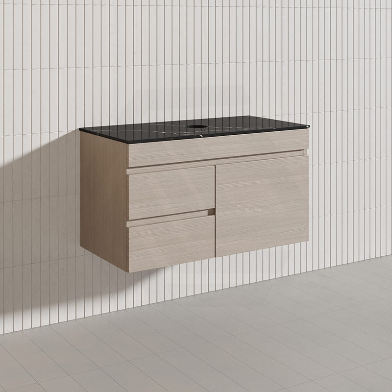 Lukka Camden Modern 900mm Wall Hung Vanity E0 MDF Wood Grain PVC Film Cabinet with Left/Right Hand Drawers In Various Colours