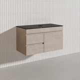 Lukka Camden Modern 900mm Wall Hung Vanity E0 MDF Wood Grain PVC Film Cabinet with Left/Right Hand Drawers In Various Colours