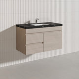 Lukka Camden Modern 900mm Wall Hung Vanity E0 MDF Wood Grain PVC Film Cabinet with Left/Right Hand Drawers In Various Colours