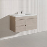Lukka Camden Modern 900mm Wall Hung Vanity E0 MDF Wood Grain PVC Film Cabinet with Left/Right Hand Drawers In Various Colours