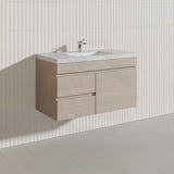 Lukka Camden Modern 900mm Wall Hung Vanity E0 MDF Wood Grain PVC Film Cabinet with Left/Right Hand Drawers In Various Colours