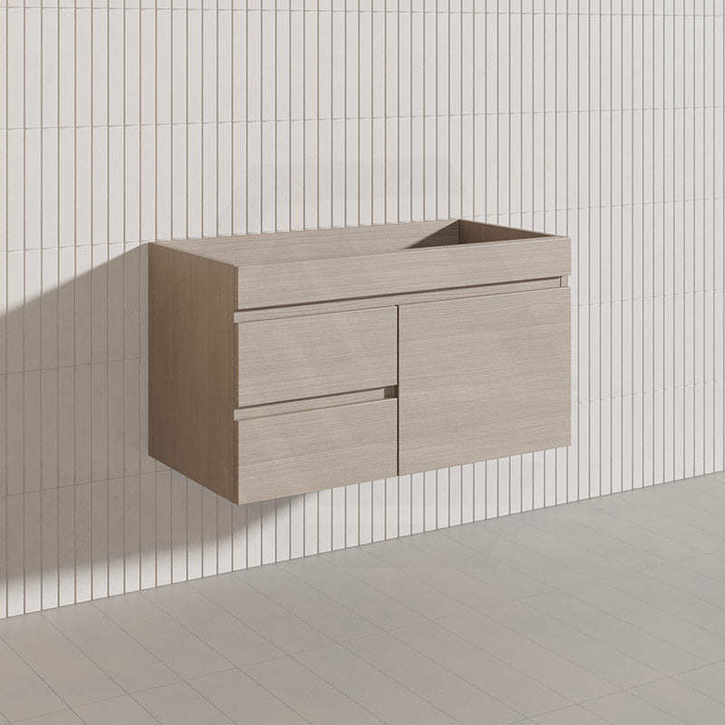 Lukka Camden Modern 900mm Wall Hung Vanity E0 MDF Wood Grain PVC Film Cabinet with Left/Right Hand Drawers In Various Colours