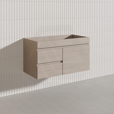 Lukka Camden Modern 900mm Wall Hung Vanity E0 MDF Wood Grain PVC Film Cabinet with Left/Right Hand Drawers In Various Colours