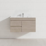 Lukka Camden Modern 900mm Wall Hung Vanity E0 MDF Wood Grain PVC Film Cabinet with Left/Right Hand Drawers In Various Colours