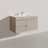 Lukka Camden Modern 900mm Wall Hung Vanity E0 MDF Wood Grain PVC Film Cabinet with Left/Right Hand Drawers In Various Colours