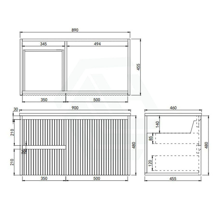 600-1500mm Lukka Crete Wall Hung Bathroom Fluted Vanity Matt White/Black PVC Board Cabinet ONLY & Ceramic Top Available