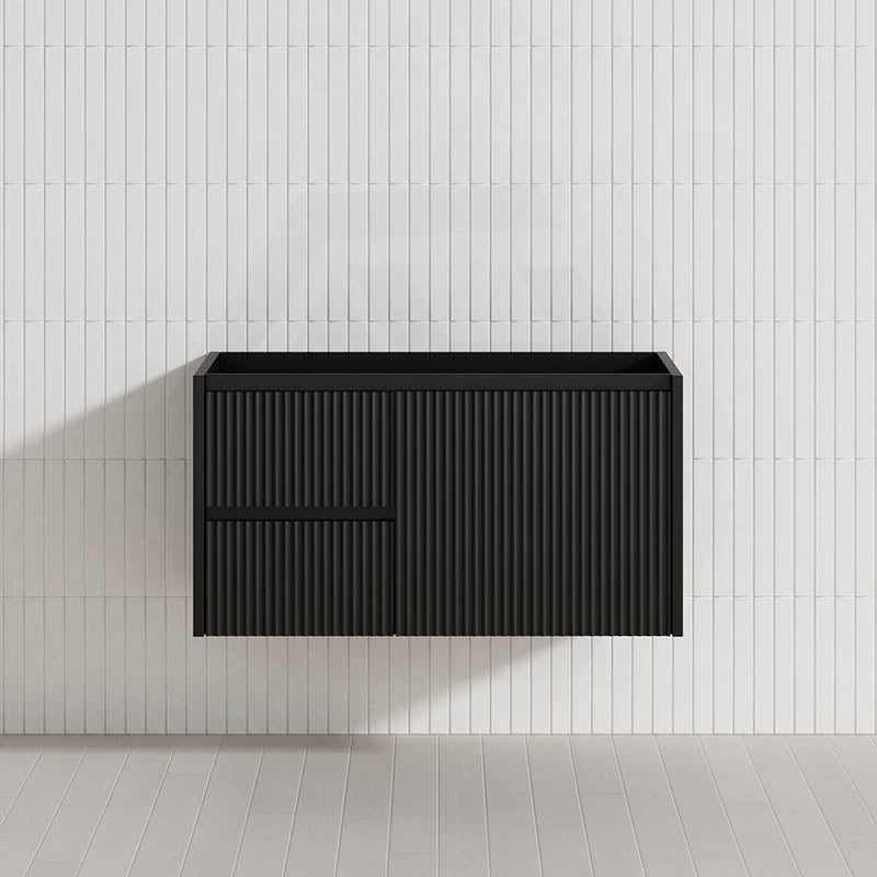 600-1500mm Lukka Crete Wall Hung Bathroom Fluted Vanity Matt White/Black PVC Board Linear Surface