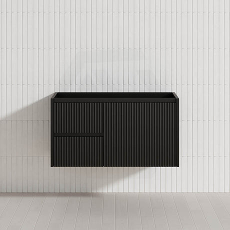 600-1500mm Lukka Crete Wall Hung Bathroom Fluted Vanity Matt White/Black PVC Board Linear Surface