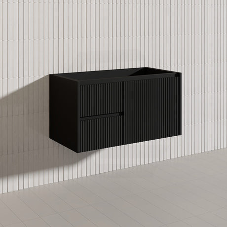 900mm Lukka Crete Wall Hung Bathroom Fluted Vanity Matt White/Black PVC Board Left/Right Drawers Available