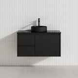 600-1500mm Lukka Crete Wall Hung Bathroom Fluted Vanity Matt White/Black PVC Board Linear Surface