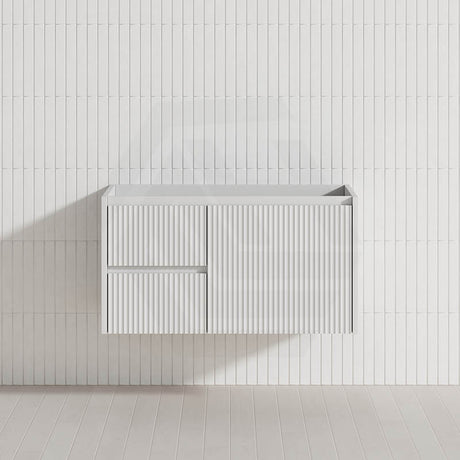 600-1500mm Lukka Crete Wall Hung Bathroom Fluted Vanity Matt White/Black PVC Board Linear Surface