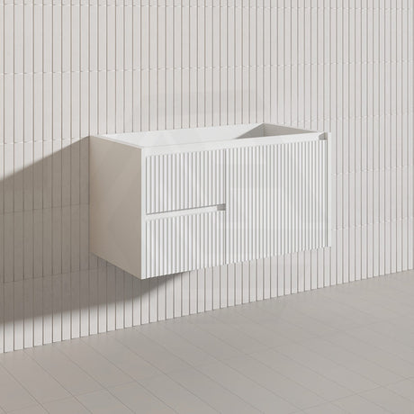 900mm Lukka Crete Wall Hung Bathroom Fluted Vanity Matt White/Black PVC Board Left/Right Drawers Available