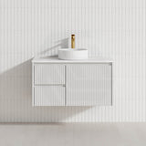 600-1500mm Lukka Crete Wall Hung Bathroom Fluted Vanity Matt White/Black PVC Board Linear Surface