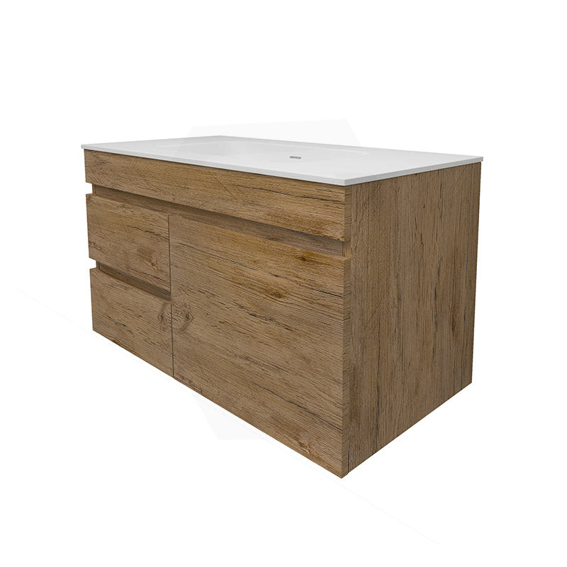 Lukka Camden Modern 900mm Wall Hung Vanity E0 MDF Wood Grain PVC Film Cabinet with Left/Right Hand Drawers In Various Colours