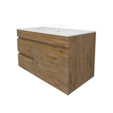 Lukka Camden Modern 900mm Wall Hung Vanity E0 MDF Wood Grain PVC Film Cabinet with Left/Right Hand Drawers In Various Colours