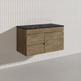 Lukka Camden Modern 900mm Wall Hung Vanity E0 MDF Wood Grain PVC Film Cabinet with Left/Right Hand Drawers In Various Colours