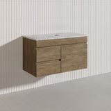 Lukka Camden Modern 900mm Wall Hung Vanity E0 MDF Wood Grain PVC Film Cabinet with Left/Right Hand Drawers In Various Colours