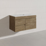 Lukka Camden Modern 900mm Wall Hung Vanity E0 MDF Wood Grain PVC Film Cabinet with Left/Right Hand Drawers In Various Colours
