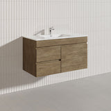 Lukka Camden Modern 900mm Wall Hung Vanity E0 MDF Wood Grain PVC Film Cabinet with Left/Right Hand Drawers In Various Colours