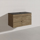 Lukka Camden Modern 900mm Wall Hung Vanity E0 MDF Wood Grain PVC Film Cabinet with Left/Right Hand Drawers In Various Colours