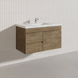 Lukka Camden Modern 900mm Wall Hung Vanity E0 MDF Wood Grain PVC Film Cabinet with Left/Right Hand Drawers In Various Colours
