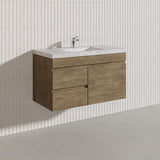 Lukka Camden Modern 900mm Wall Hung Vanity E0 MDF Wood Grain PVC Film Cabinet with Left/Right Hand Drawers In Various Colours