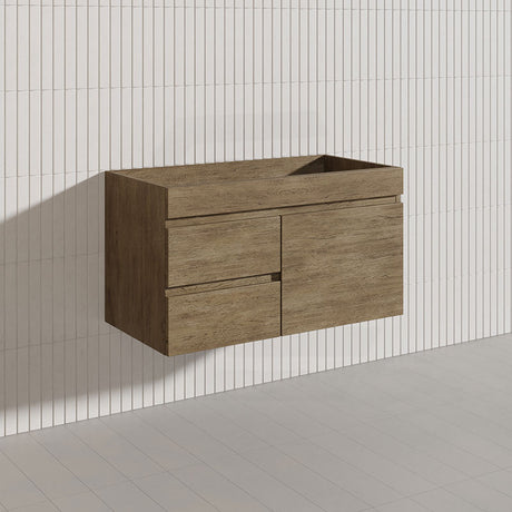 Lukka Camden Modern 900mm Wall Hung Vanity E0 MDF Wood Grain PVC Film Cabinet with Left/Right Hand Drawers In Various Colours