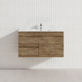 Lukka Camden Modern 900mm Wall Hung Vanity E0 MDF Wood Grain PVC Film Cabinet with Left/Right Hand Drawers In Various Colours