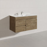 Lukka Camden Modern 900mm Wall Hung Vanity E0 MDF Wood Grain PVC Film Cabinet with Left/Right Hand Drawers In Various Colours