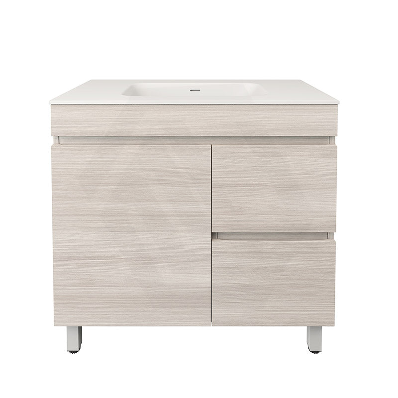 Lukka Camden Modern 900mm Freestanding Vanity E0 MDF Wood Grain PVC Film Cabinet with Left/Right Hand Drawers In Various Colours