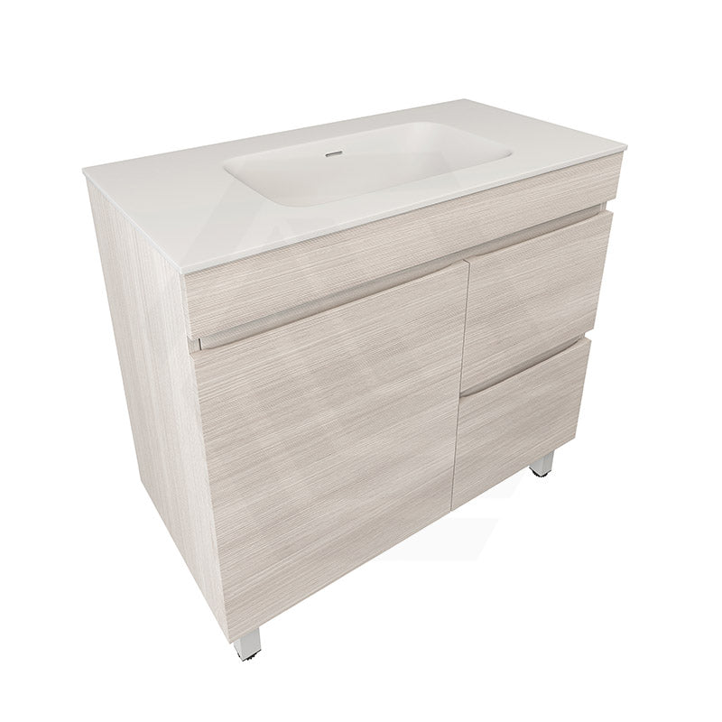 Lukka Camden Modern 900mm Freestanding Vanity E0 MDF Wood Grain PVC Film Cabinet with Left/Right Hand Drawers In Various Colours