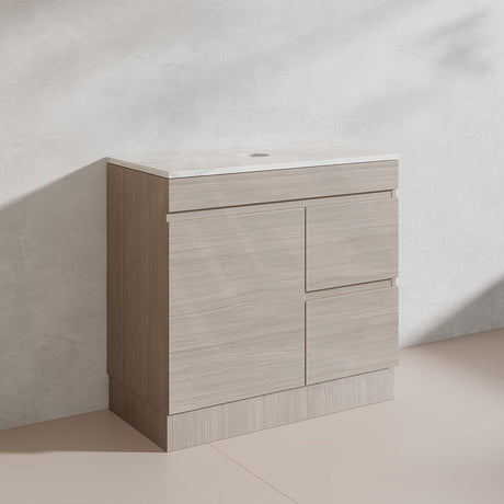 Lukka Camden Modern 900mm Freestanding Vanity E0 MDF Wood Grain PVC Film Cabinet with Left/Right Hand Drawers In Various Colours