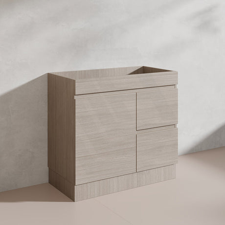 Lukka Camden Modern 900mm Freestanding Vanity E0 MDF Wood Grain PVC Film Cabinet with Left/Right Hand Drawers In Various Colours