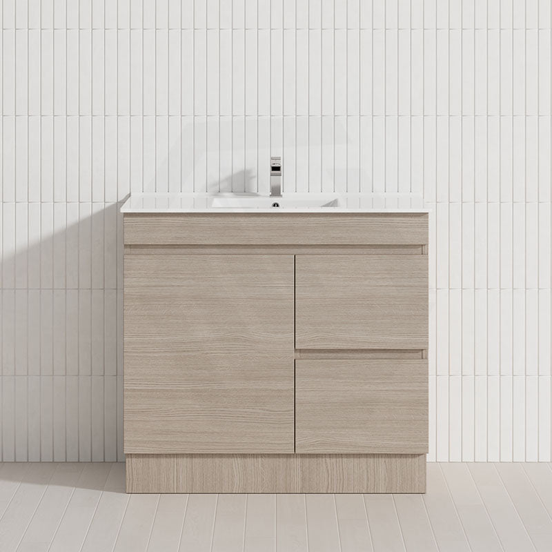 Lukka Camden Modern 900mm Freestanding Vanity E0 MDF Wood Grain PVC Film Cabinet with Left/Right Hand Drawers In Various Colours