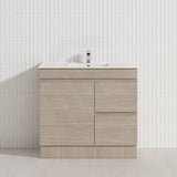 Lukka Camden Modern 900mm Freestanding Vanity E0 MDF Wood Grain PVC Film Cabinet with Left/Right Hand Drawers In Various Colours