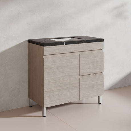 Lukka Camden Modern 900mm Freestanding Vanity E0 MDF Wood Grain PVC Film Cabinet with Left/Right Hand Drawers In Various Colours
