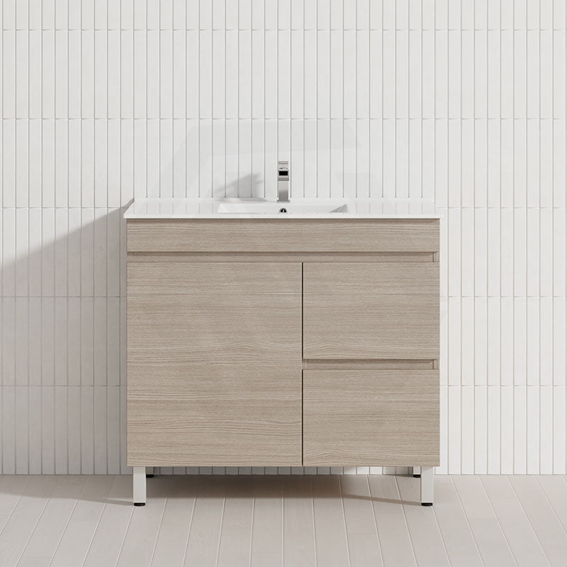 Lukka Camden Modern 900mm Freestanding Vanity E0 MDF Wood Grain PVC Film Cabinet with Left/Right Hand Drawers In Various Colours