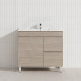 Lukka Camden Modern 900mm Freestanding Vanity E0 MDF Wood Grain PVC Film Cabinet with Left/Right Hand Drawers In Various Colours