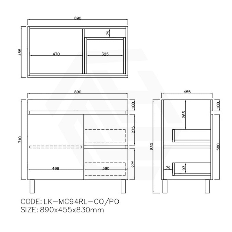 Lukka Camden Modern 900mm Freestanding Vanity E0 MDF Wood Grain PVC Film Cabinet with Left/Right Hand Drawers In Various Colours